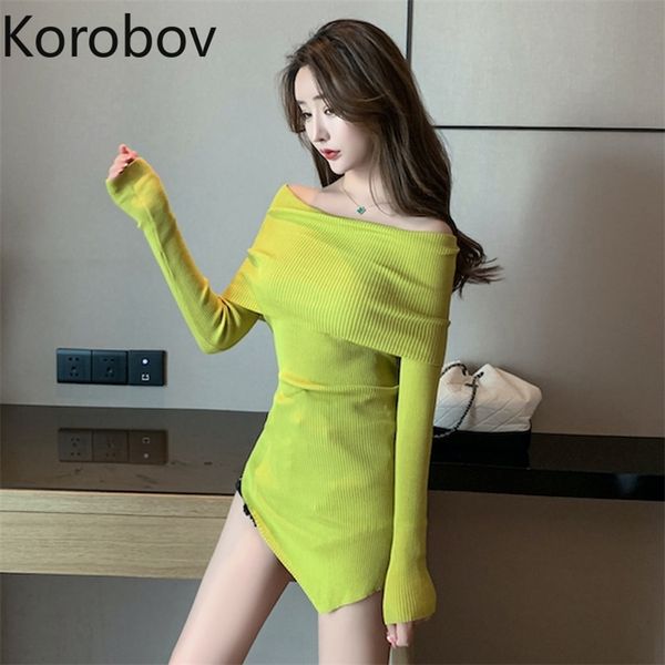 korobov slash neck off shoulder knit sweater dress women fashion irregular shawl design long sleeve vestido spring 210430, Black;gray
korobov slash neck off shoulder knit sweater dress women fashion irregular shawl design long sleeve vestido spring 210430, Black;gray