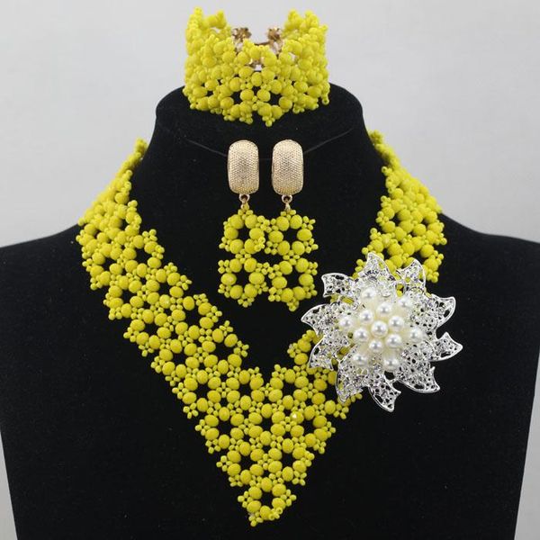 earrings & necklace 2021 fashion opaque yellow african crystal beads v-neck set nigerian wedding jewelry alj679, Silver
earrings & necklace 2021 fashion opaque yellow african crystal beads v-neck set nigerian wedding jewelry alj679, Silver