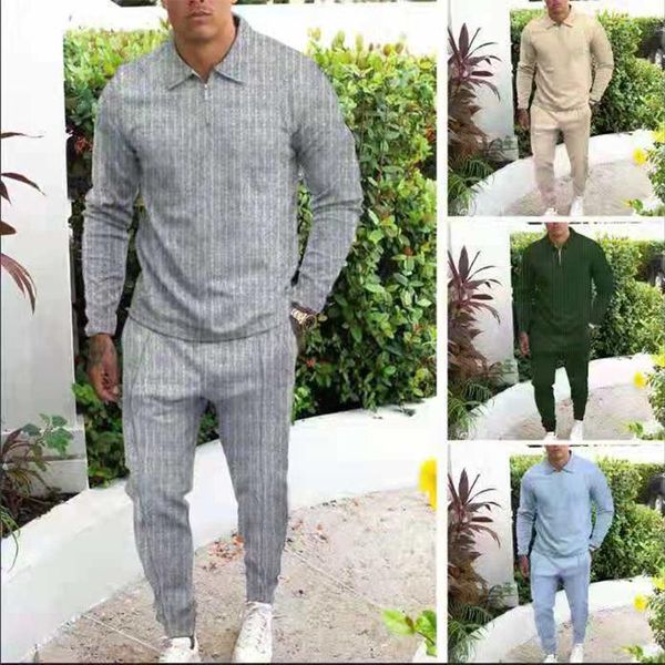 men's tracksuits fashion zipper long sleeve shirt pants 2-piece set 2021 lapel solid color suit fabric sports slim fit, Gray
men's tracksuits fashion zipper long sleeve shirt pants 2-piece set 2021 lapel solid color suit fabric sports slim fit, Gray