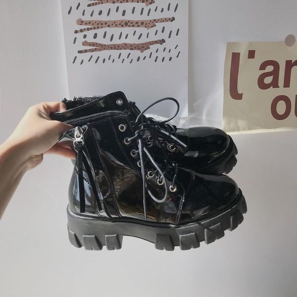 boots lace-up comfortable platform shoes women casual round toe pu rubber flat for autumn, Black
boots lace-up comfortable platform shoes women casual round toe pu rubber flat for autumn, Black
