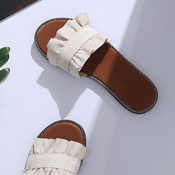 women open toe anti-skid flat slipper with ruffles band for outdoor indoor xin- slippers, Black
women open toe anti-skid flat slipper with ruffles band for outdoor indoor xin- slippers, Black