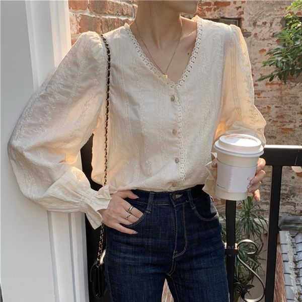 women's blouses & shirts v-neck spring blouse elegant long sleeve single breasted sweet hollow out casual shirt french loose vintage z, White
women's blouses & shirts v-neck spring blouse elegant long sleeve single breasted sweet hollow out casual shirt french loose vintage z, White