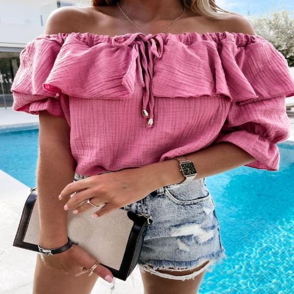 women's blouses & shirts women' summer solid color ruffles slash neck flare short sleeve loose blusas y camisas femme y2k, White
women's blouses & shirts women' summer solid color ruffles slash neck flare short sleeve loose blusas y camisas femme y2k, White