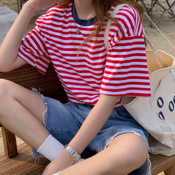 women's t-shirt loose o neck women t shirt fashion striped summer short sleeve harajuku girls tees designed cotton blue red n, White
women's t-shirt loose o neck women t shirt fashion striped summer short sleeve harajuku girls tees designed cotton blue red n, White