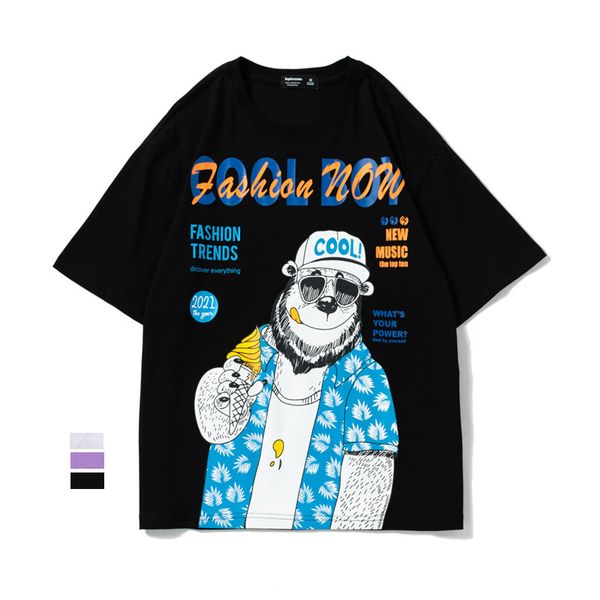 summer large round neck short sleeve youth male and female polar bear print casual t-shirt cotton tee, White;black
summer large round neck short sleeve youth male and female polar bear print casual t-shirt cotton tee, White;black