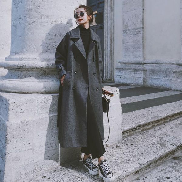 women's wool & blends brand winter long women blend coat double breasted lady overcoat with belt female outerwear thick warm clothes qu, Black
women's wool & blends brand winter long women blend coat double breasted lady overcoat with belt female outerwear thick warm clothes qu, Black