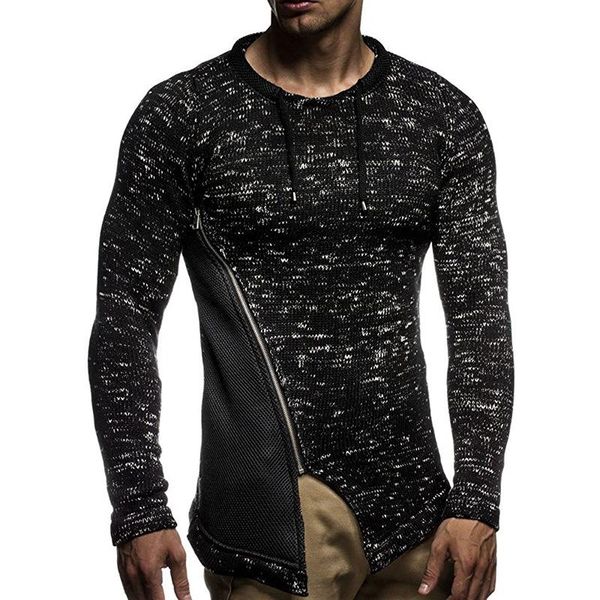 men's sweaters winter personality side zipper style chic o-neck pullovers casual stitching knit sweater for men, White;black 
men's sweaters winter personality side zipper style chic o-neck pullovers casual stitching knit sweater for men, White;black