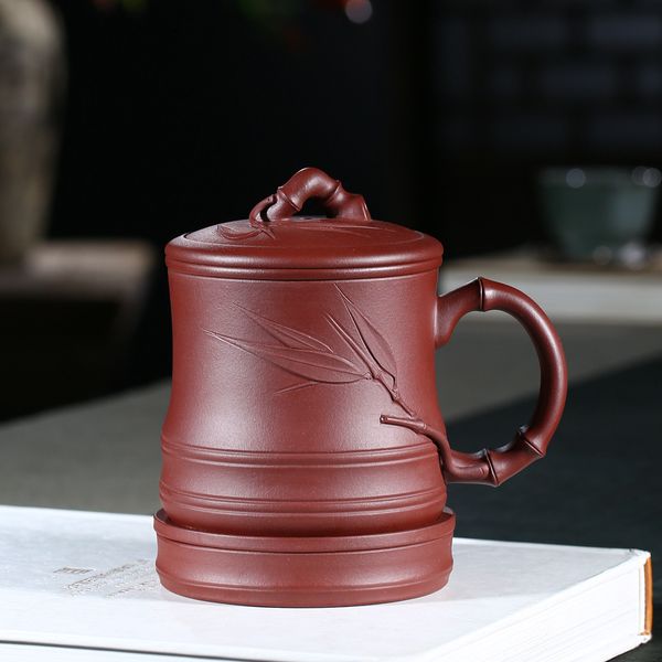 450ml 15oz handmade bamboo style zisha tea cup purple clay grit mug with lid & dock
450ml 15oz handmade bamboo style zisha tea cup purple clay grit mug with lid & dock