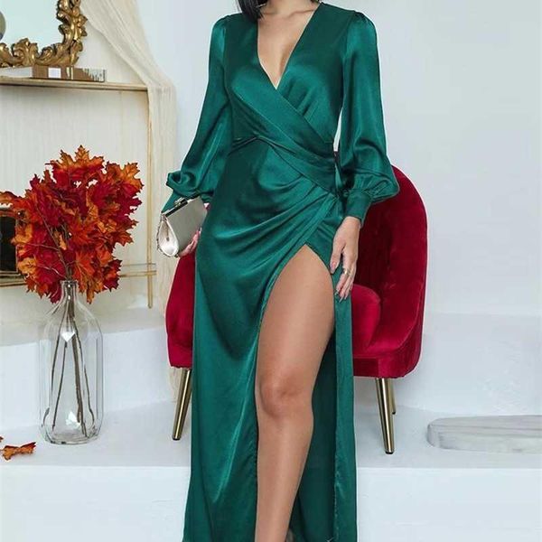 party dresses 2021 autumn elegant long sleeve with low-cut v plain solid lantern high slit dress, White;black
party dresses 2021 autumn elegant long sleeve with low-cut v plain solid lantern high slit dress, White;black