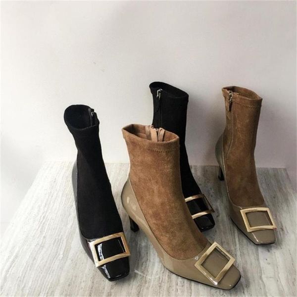 boots shoes women winter mid calf metal decor genuine leather high heels square toe zapatos de mujer, Black
boots shoes women winter mid calf metal decor genuine leather high heels square toe zapatos de mujer, Black