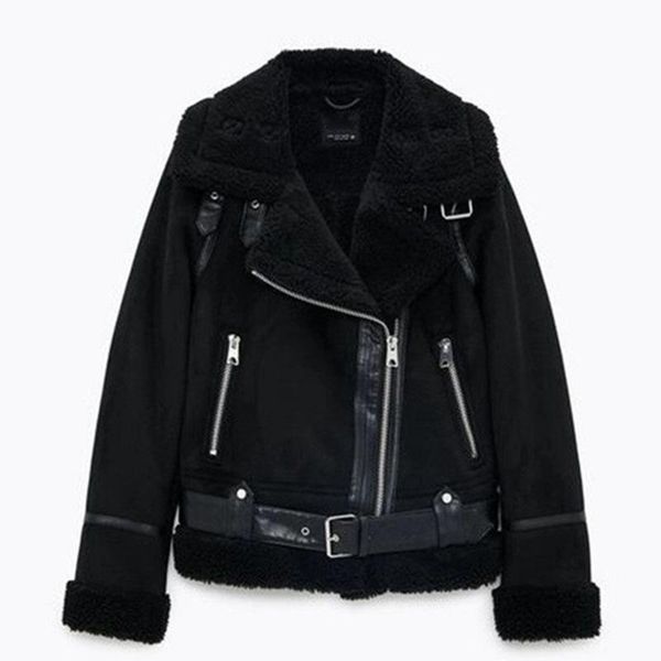 women's fur & faux leather jacket women wool coat winter thick motorcycle jackets vintage suede lambswool coats loose outwear, Black
women's fur & faux leather jacket women wool coat winter thick motorcycle jackets vintage suede lambswool coats loose outwear, Black