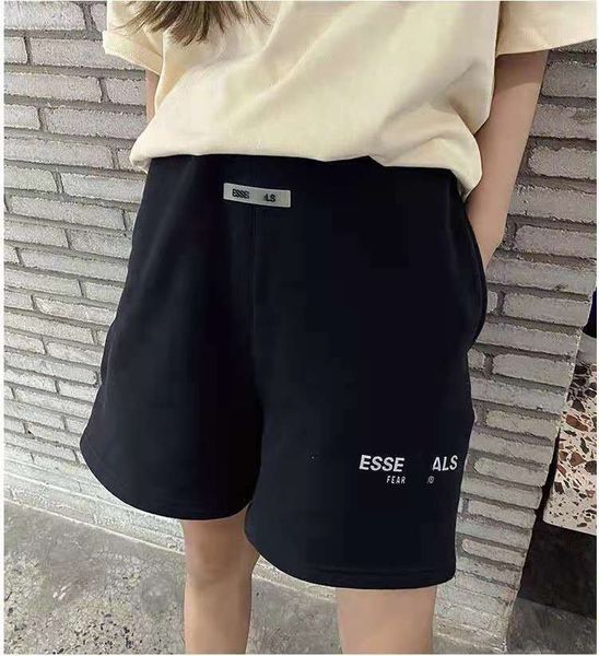 fashion ess high version fog double line 3m reflective printing drawstring loose men's and women's casual shorts, White;black 
fashion ess high version fog double line 3m reflective printing drawstring loose men's and women's casual shorts, White;black