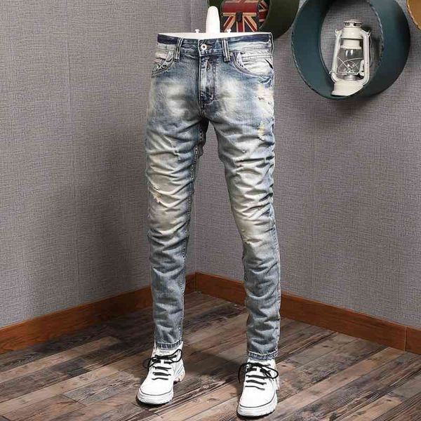 men's jeans italian style fashion men retro wash slim fit ripped cotton denim trousers streetwear vintage designer pa, Blue
men's jeans italian style fashion men retro wash slim fit ripped cotton denim trousers streetwear vintage designer pa, Blue