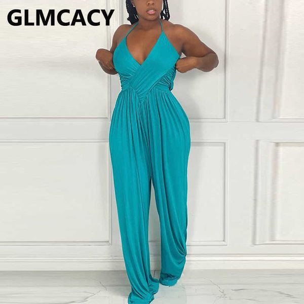 halter v neck ruched jumpsuit summer loose solid overalls 210702, Black;white
halter v neck ruched jumpsuit summer loose solid overalls 210702, Black;white