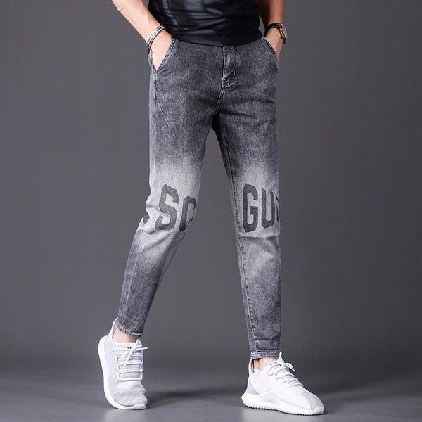 men's jeans summer letter printed men dark gray regular fit pencil pants streetwear lightweight denim trousers, Blue
men's jeans summer letter printed men dark gray regular fit pencil pants streetwear lightweight denim trousers, Blue