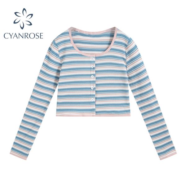 sweet striped cardigan crop tees long sleeve women's t shirt korean crewneck spring elegant e-girl stylish slim short 210430, White
sweet striped cardigan crop tees long sleeve women's t shirt korean crewneck spring elegant e-girl stylish slim short 210430, White
