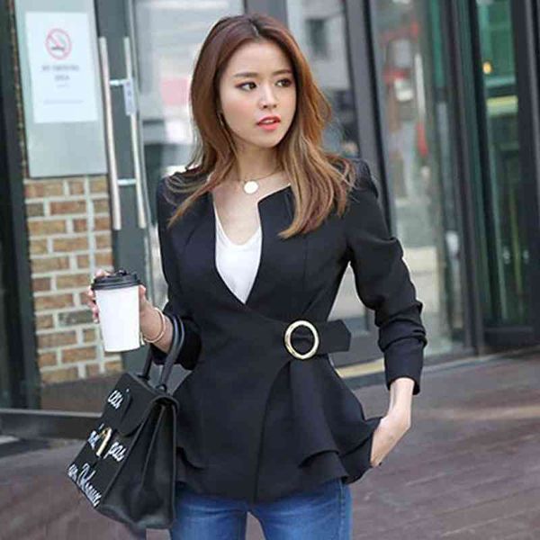 korean version of the temperament v-neck long-sleeved waistband with ruffled slim suit, White;black
korean version of the temperament v-neck long-sleeved waistband with ruffled slim suit, White;black