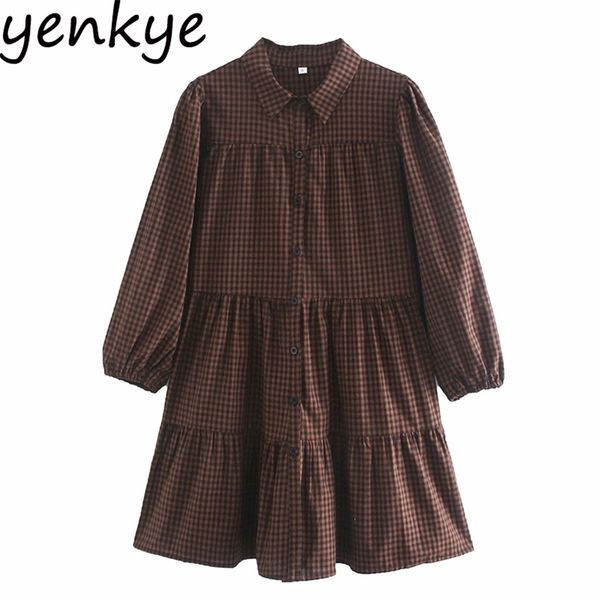spring autumn women vintage plaid dress lantern sleeve lapel collar cotton casual plus size short vestido 210514, Black;gray
spring autumn women vintage plaid dress lantern sleeve lapel collar cotton casual plus size short vestido 210514, Black;gray