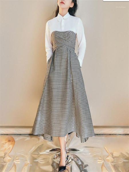 autumn stitching plaid waist dress women french cotton fake two-piece mid-length a-line casual dresses, Black;gray
autumn stitching plaid waist dress women french cotton fake two-piece mid-length a-line casual dresses, Black;gray