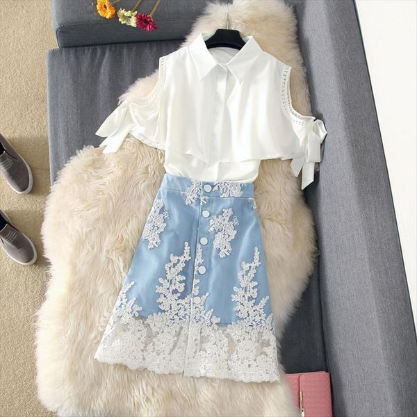 lace patchwork denim skirt womens tracksuits 2 piece set off shoulder chiffon shirt suit casual student girls, Gray
lace patchwork denim skirt womens tracksuits 2 piece set off shoulder chiffon shirt suit casual student girls, Gray