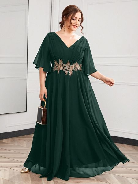 plus butterfly sleeve appliques maxi prom dress n4eg#, Black