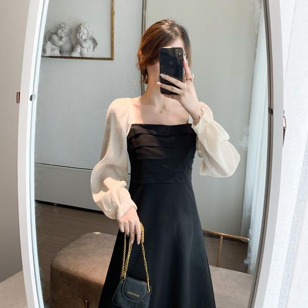 women one-piece dress harajuku patchwork korean style spring long sleeve chiffon lurex elegant ladies dresses party 2021 casual, Black;gray
women one-piece dress harajuku patchwork korean style spring long sleeve chiffon lurex elegant ladies dresses party 2021 casual, Black;gray