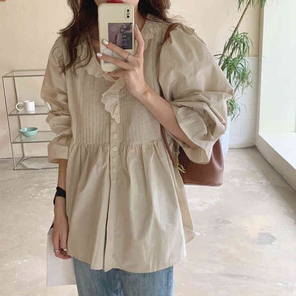 women's blouses & shirts spring chic vintage lace shirt 2021 office lady solid loose fashion all match casual streetwear slzv, White
women's blouses & shirts spring chic vintage lace shirt 2021 office lady solid loose fashion all match casual streetwear slzv, White