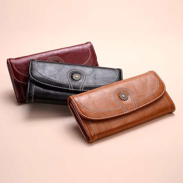 wallets oil wax leather retro wallet women long large capacity sun flower card holder purse phone handbag portefeuille femme, Red;black
wallets oil wax leather retro wallet women long large capacity sun flower card holder purse phone handbag portefeuille femme, Red;black