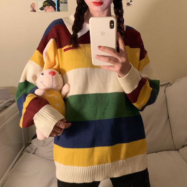 women's sweaters autumn and winter striped female loose slowly student style all-match long-sleeved knitting x6wk, White;black
women's sweaters autumn and winter striped female loose slowly student style all-match long-sleeved knitting x6wk, White;black