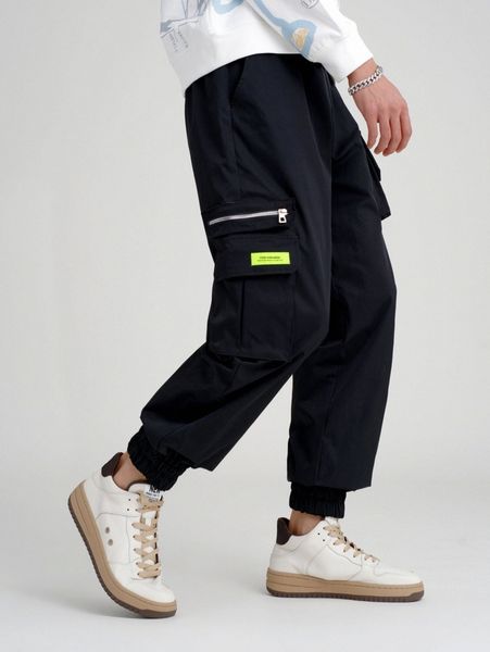 men patch detail cargo pants q5ri#, Black