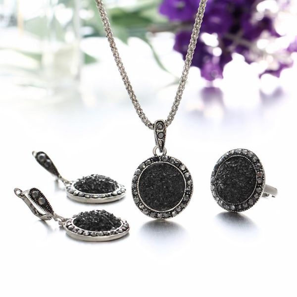 pendant necklaces nice stylish vintage black round macadam resin necklace alloy set for women, Silver
pendant necklaces nice stylish vintage black round macadam resin necklace alloy set for women, Silver