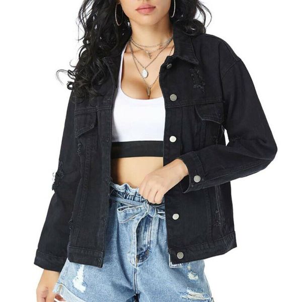 women's jackets womens button-down denim jacket streetwear solid long sleeve coat frayed hole fahsion clothes slim cowboy femme outwea, Black;brown
women's jackets womens button-down denim jacket streetwear solid long sleeve coat frayed hole fahsion clothes slim cowboy femme outwea, Black;brown