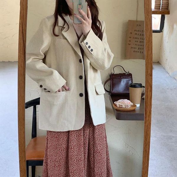 women's suits & blazers lucyever women vintage corduroy 2021 autumn winter casual loose coats ladies korean single-breasted women', White;black
women's suits & blazers lucyever women vintage corduroy 2021 autumn winter casual loose coats ladies korean single-breasted women', White;black