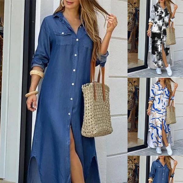 fashion womens dress casual loose long sleeve pocket button shirt print vestido de mujer summer, Black;gray
fashion womens dress casual loose long sleeve pocket button shirt print vestido de mujer summer, Black;gray
