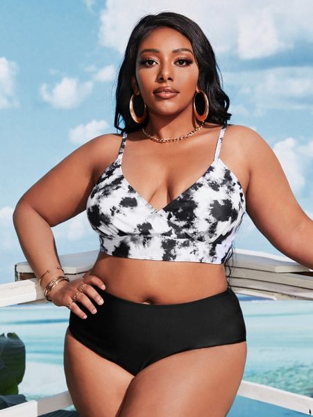 plus tie dye high waisted bikini swimsuit n5l8#, Black
plus tie dye high waisted bikini swimsuit n5l8#, Black