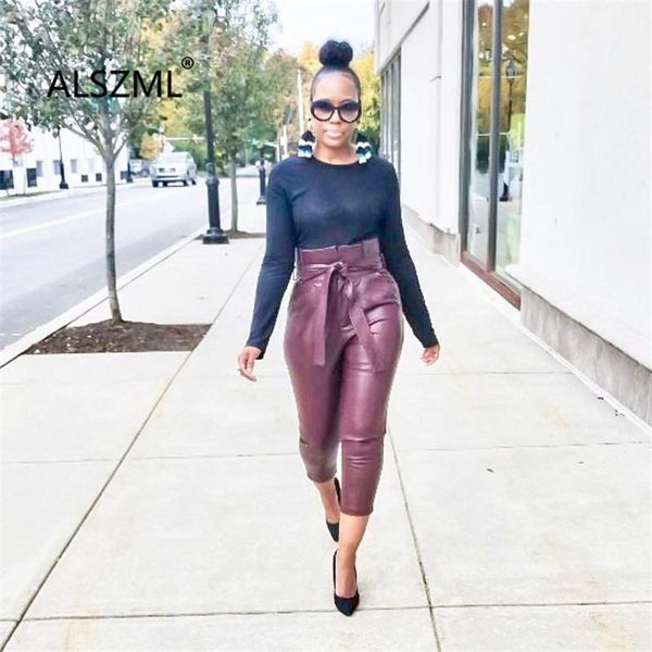 fashion high waist trousers pu leather bow slim pencil pant street long pants women's & capris, Black;white
fashion high waist trousers pu leather bow slim pencil pant street long pants women's & capris, Black;white