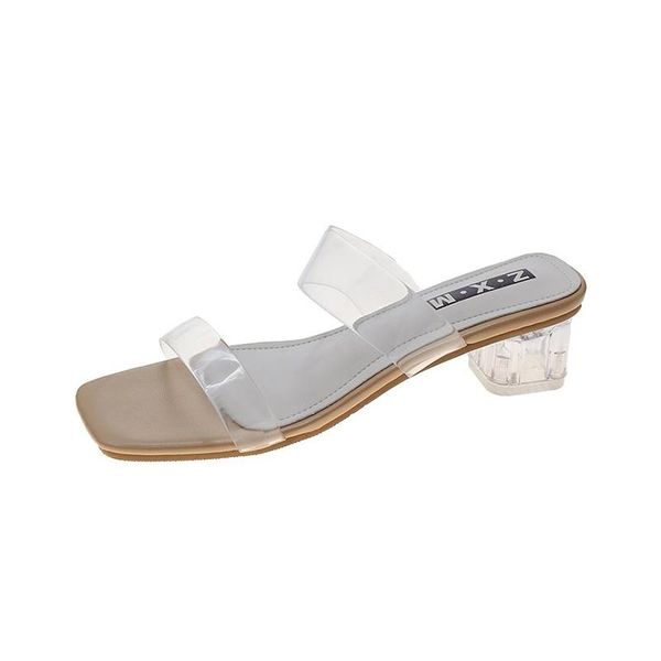 ladies high-heeled slippers summer coat fashion simple transparent crystal square heel color-block slippers., Black
ladies high-heeled slippers summer coat fashion simple transparent crystal square heel color-block slippers., Black