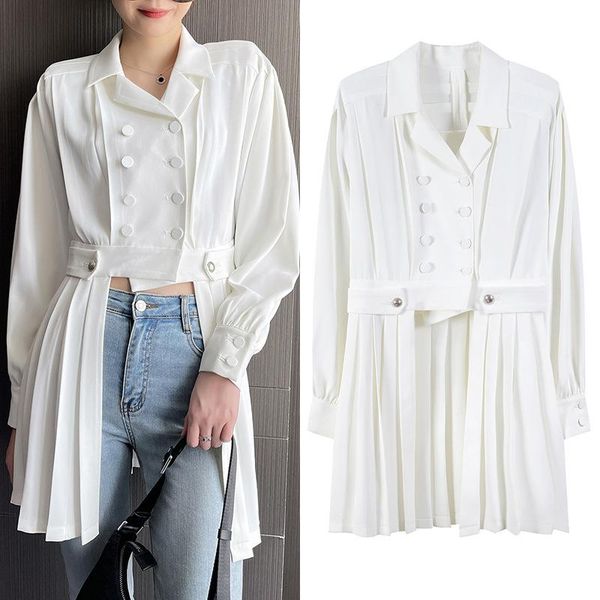 women's suits & blazers 2021 spring autumn womens causal double-breasted pleated white blazer elegant office lady turn-down collar soli, White;black
women's suits & blazers 2021 spring autumn womens causal double-breasted pleated white blazer elegant office lady turn-down collar soli, White;black