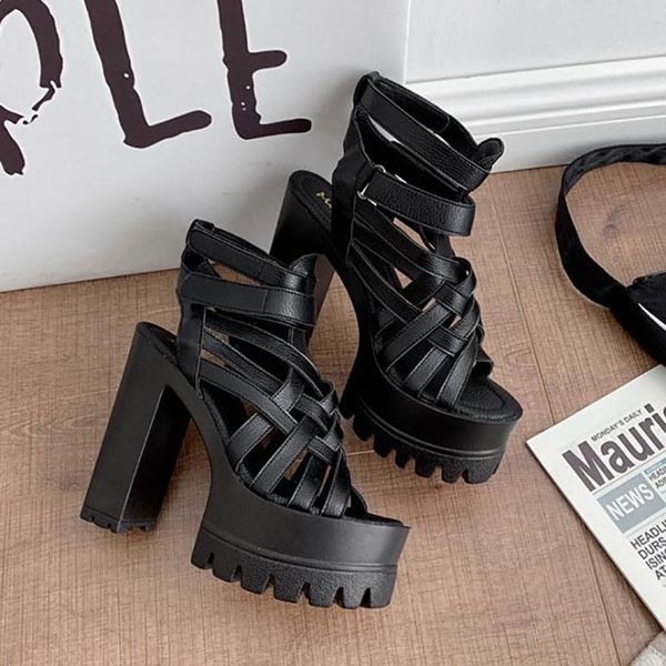 women's sandals for women and ladies high platform thick heel waterproof lace-up nightclub hollow -2021-6, Black
women's sandals for women and ladies high platform thick heel waterproof lace-up nightclub hollow -2021-6, Black