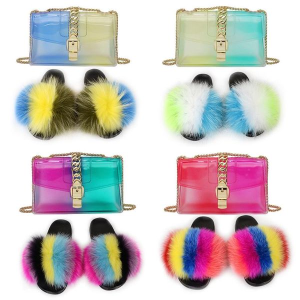 women's fashion fur slippers ladies furry slides female fluffy sandals girl's transparent colorful jelly bags and shoes sets, Black
women's fashion fur slippers ladies furry slides female fluffy sandals girl's transparent colorful jelly bags and shoes sets, Black