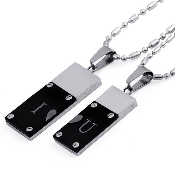 one pair pendant necklace matching "i love you" two tone stainless steel dog tag necklaces set for couple, Silver
one pair pendant necklace matching "i love you" two tone stainless steel dog tag necklaces set for couple, Silver