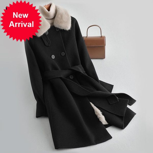 women's wool & blends women real coat lady rex fur lining mink collar leisure fall/winter long jacket outwear a59775, Black
women's wool & blends women real coat lady rex fur lining mink collar leisure fall/winter long jacket outwear a59775, Black