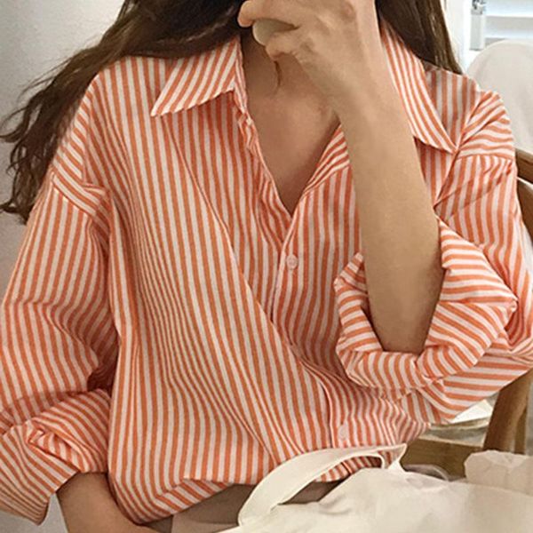 women's spring autumn blouse korean style lapel single-breasted long-sleeved loose all-match casual striped ll380 blouses & shirts, White
women's spring autumn blouse korean style lapel single-breasted long-sleeved loose all-match casual striped ll380 blouses & shirts, White