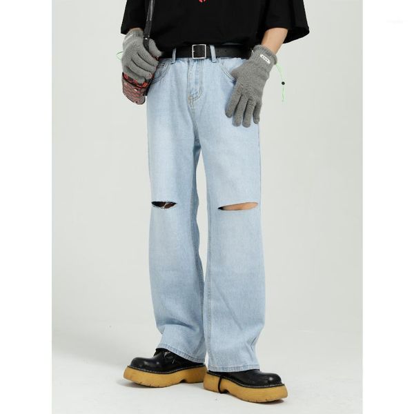 - 2021 summer product korean straight tube hole light blue washing trend jeans men's wear
- 2021 summer product korean straight tube hole light blue washing trend jeans men's wear