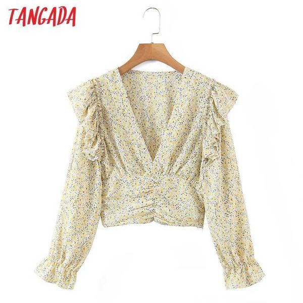 tangada women retro yellow flowers print crop shirt ruffles long sleeve chic female shirt sl03 210609, White
tangada women retro yellow flowers print crop shirt ruffles long sleeve chic female shirt sl03 210609, White