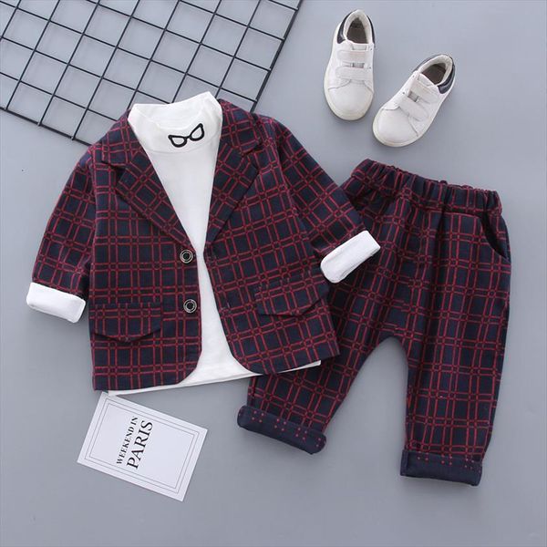 spring children suit sets boys plaid jackets pants t shirts 3pcs clothing baby kids party birthday costume, Black