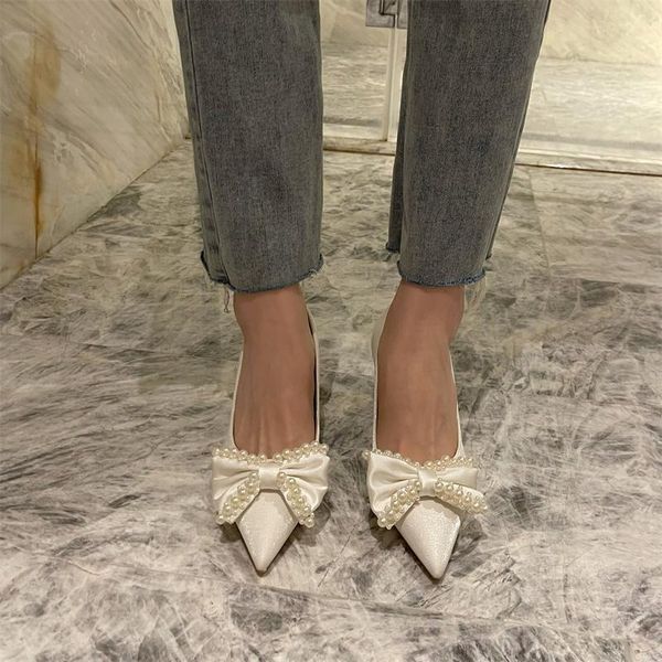 dress shoes pointed toe women pumps shallow slip on big bow pearl chain white satin party wedding woman thin high heels office, Black
dress shoes pointed toe women pumps shallow slip on big bow pearl chain white satin party wedding woman thin high heels office, Black