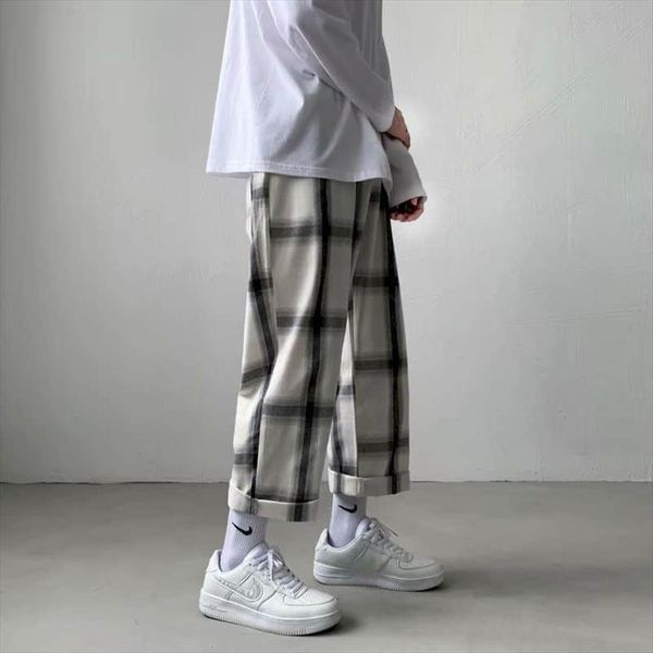 plaid cropped trousers mens spring womens capris hong kong style korean trend youth tide brand straight loose wide leg unisex, Black;white
plaid cropped trousers mens spring womens capris hong kong style korean trend youth tide brand straight loose wide leg unisex, Black;white