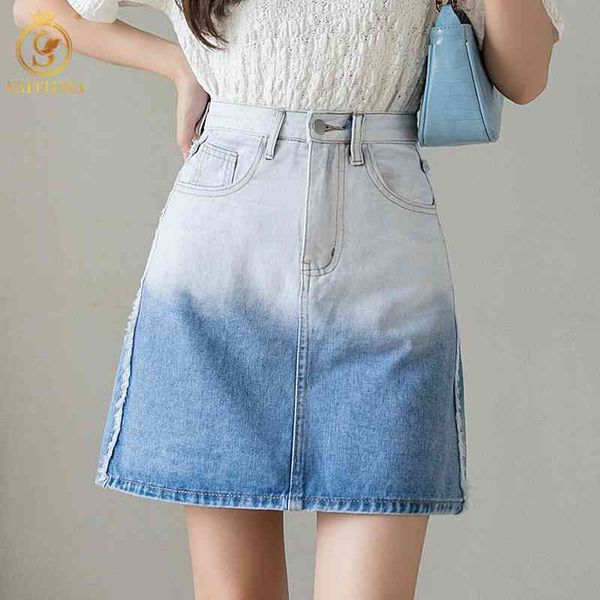 gradient denim skirt women high waist mini a-line skirts fashion clothes 210520, Black