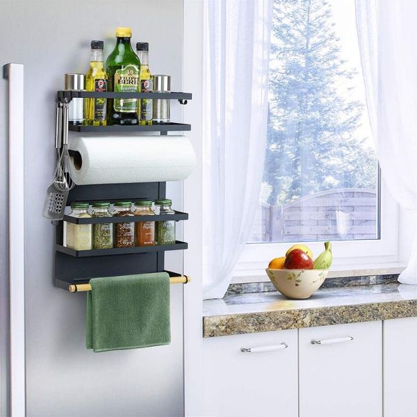 hooks & rails magnetic fridge shelf paper towel roll holder storage rack spice hang hanging organizer for refrigerator/washing machine
hooks & rails magnetic fridge shelf paper towel roll holder storage rack spice hang hanging organizer for refrigerator/washing machine
